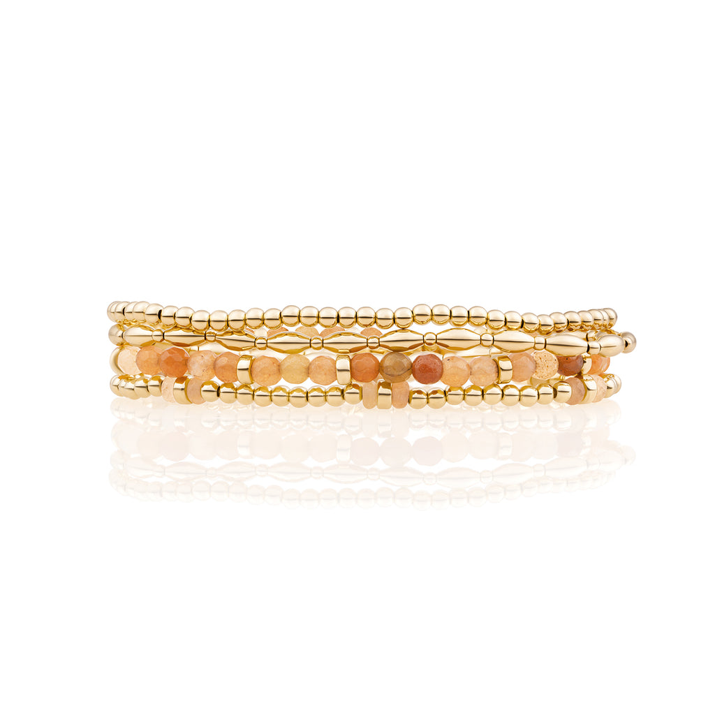 Red Aventurine Roundel Rice mix Armbanden Set Goud - Sets
