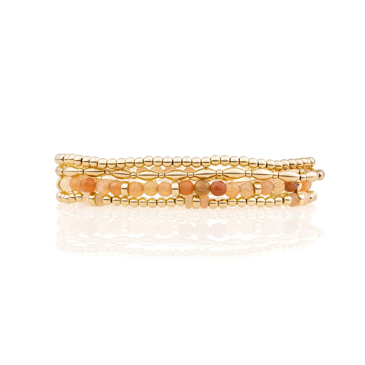Red Aventurine Roundel Rice mix Armbanden Set Goud - Sets