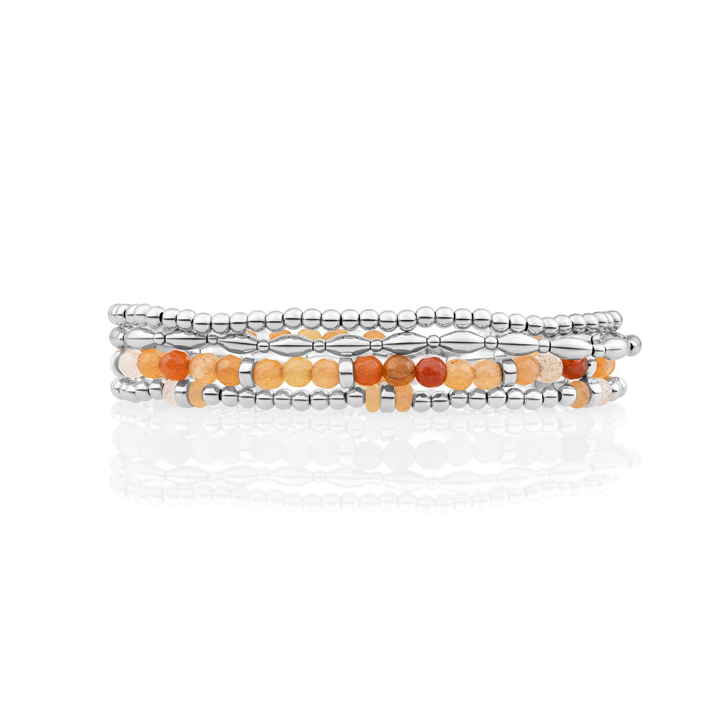 Red Aventurine Roundel Rice mix Armbanden Set Zilver - Sets