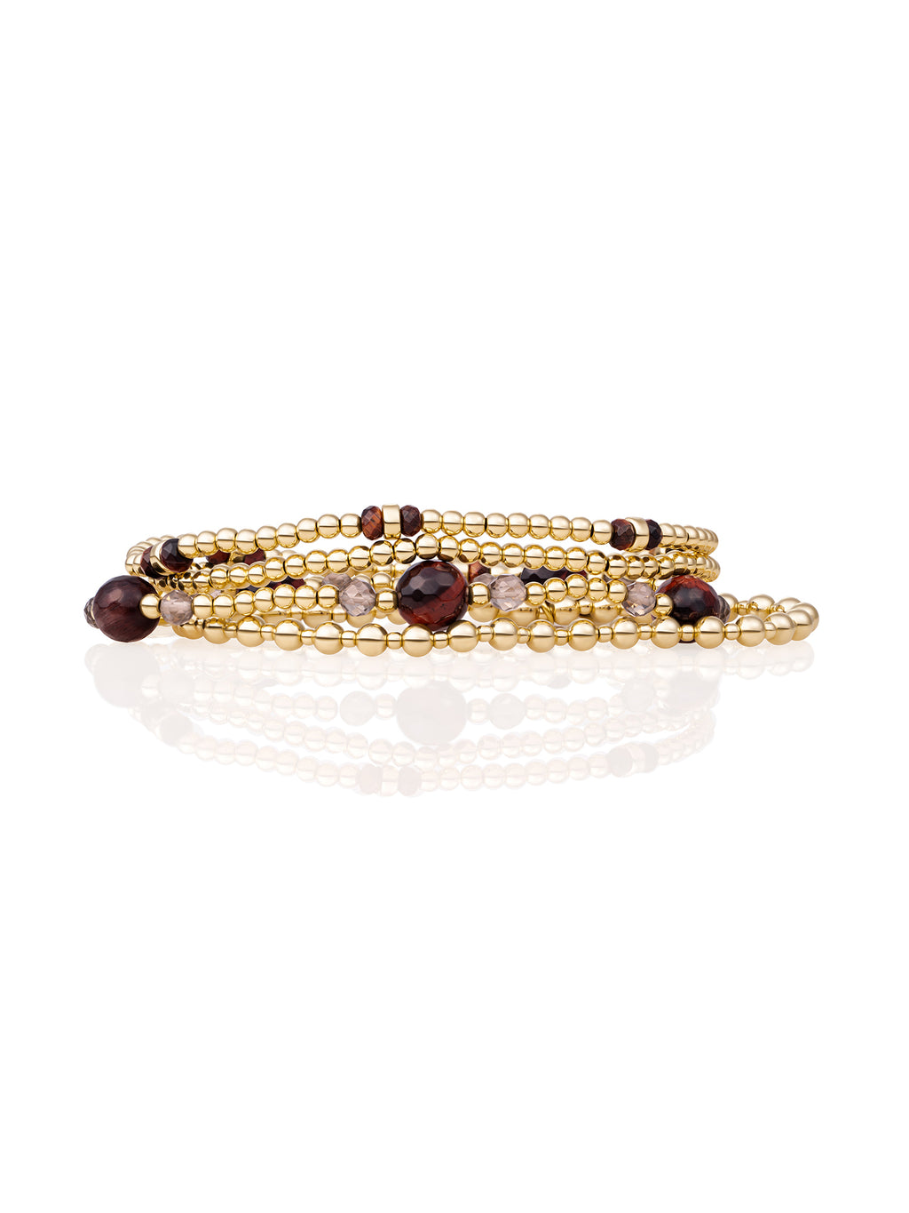 Red Tiger eye Double Reverse Roundel Multi Armbanden Set Goud - Sets