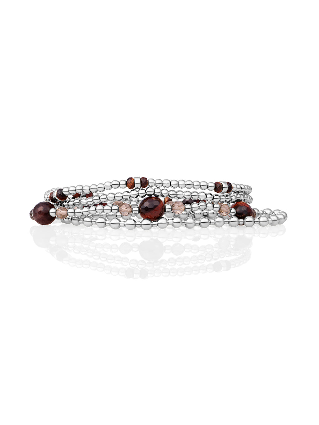 Red Tiger Eye Double Reverse Roundel Multi Armbanden Set Zilver - Sets