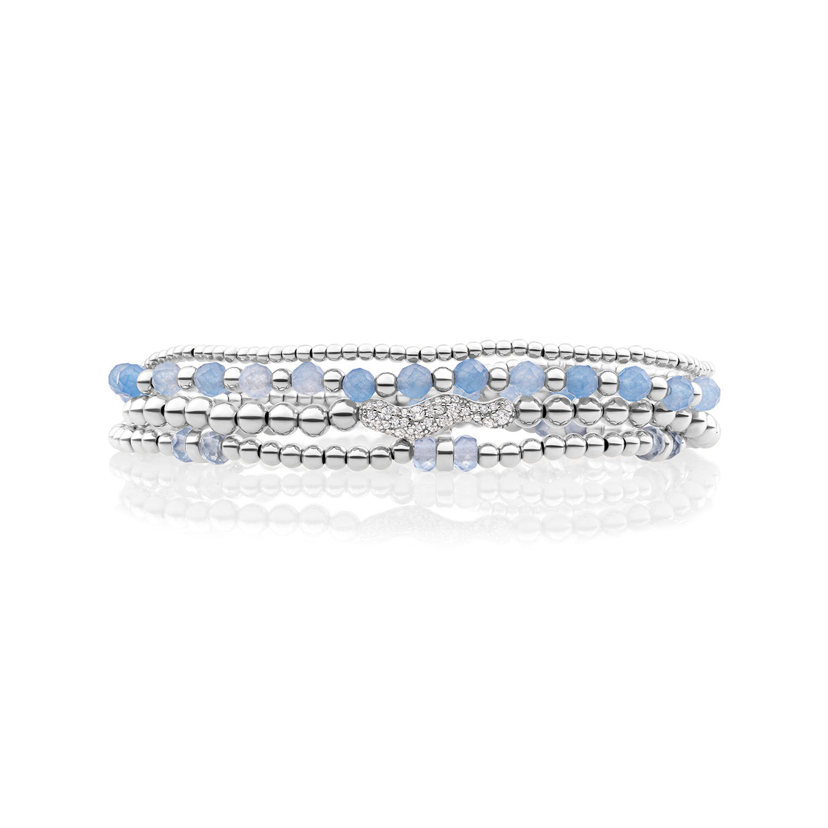 Ice Blue Quartz Interstellar Pave Twirl Armbanden Set Zilver - Sets