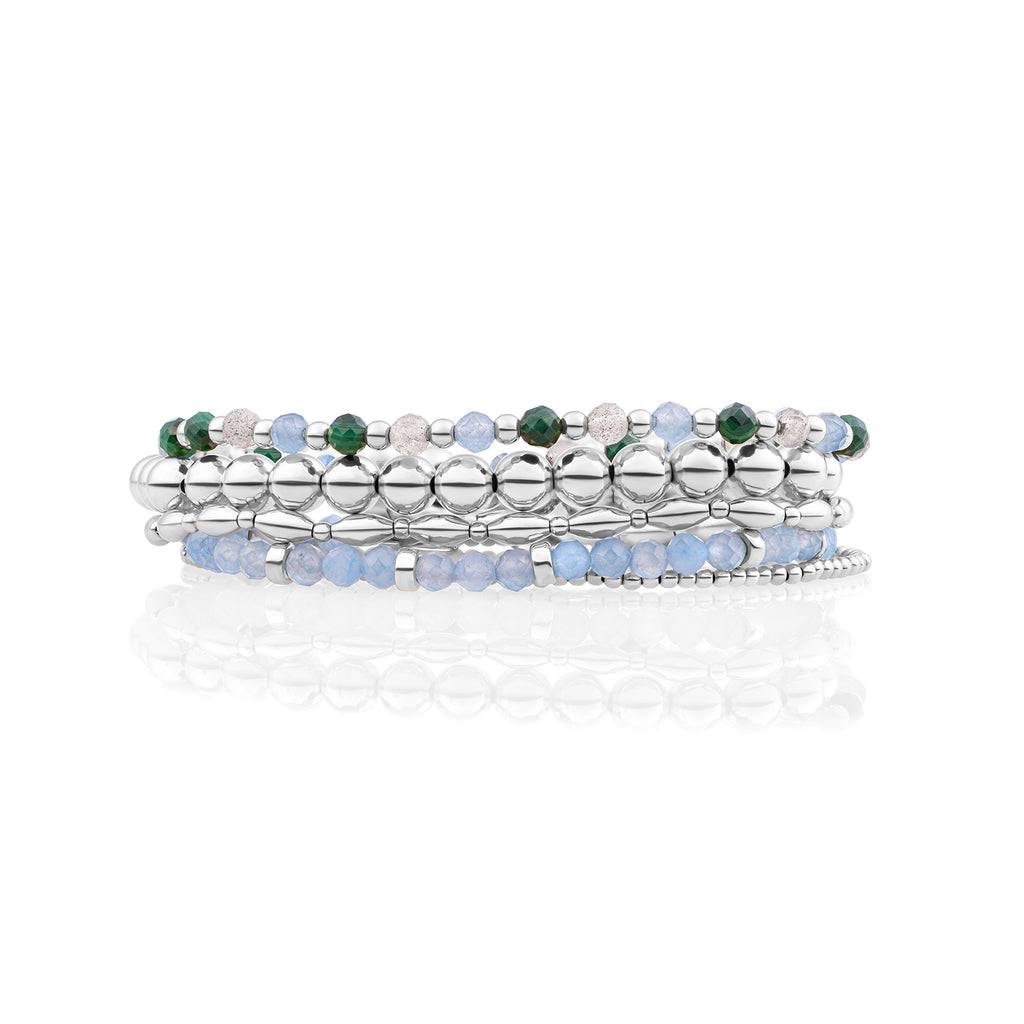 Ice Blue Quartz Multi Saturn Armbanden Set Zilver - Sets