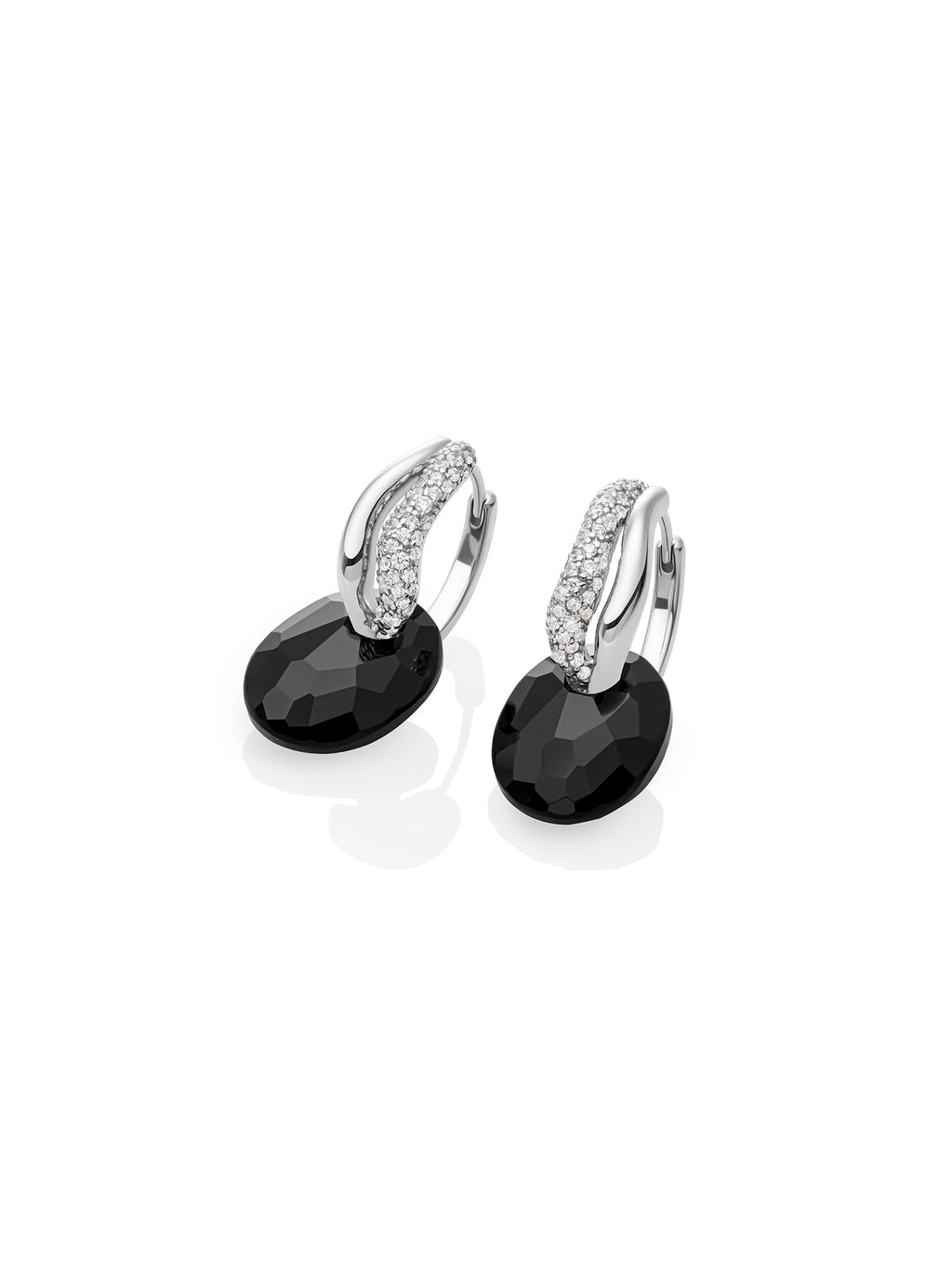 Onyx Small Oval Pave Double Twirl Huggies CZ Set - Sets