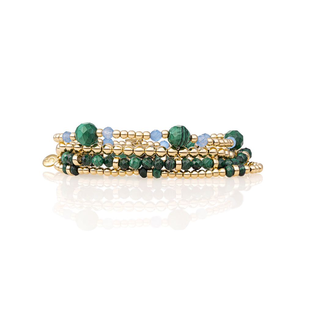 Malachite Multi Roundel Armbanden Set Goud - Sets