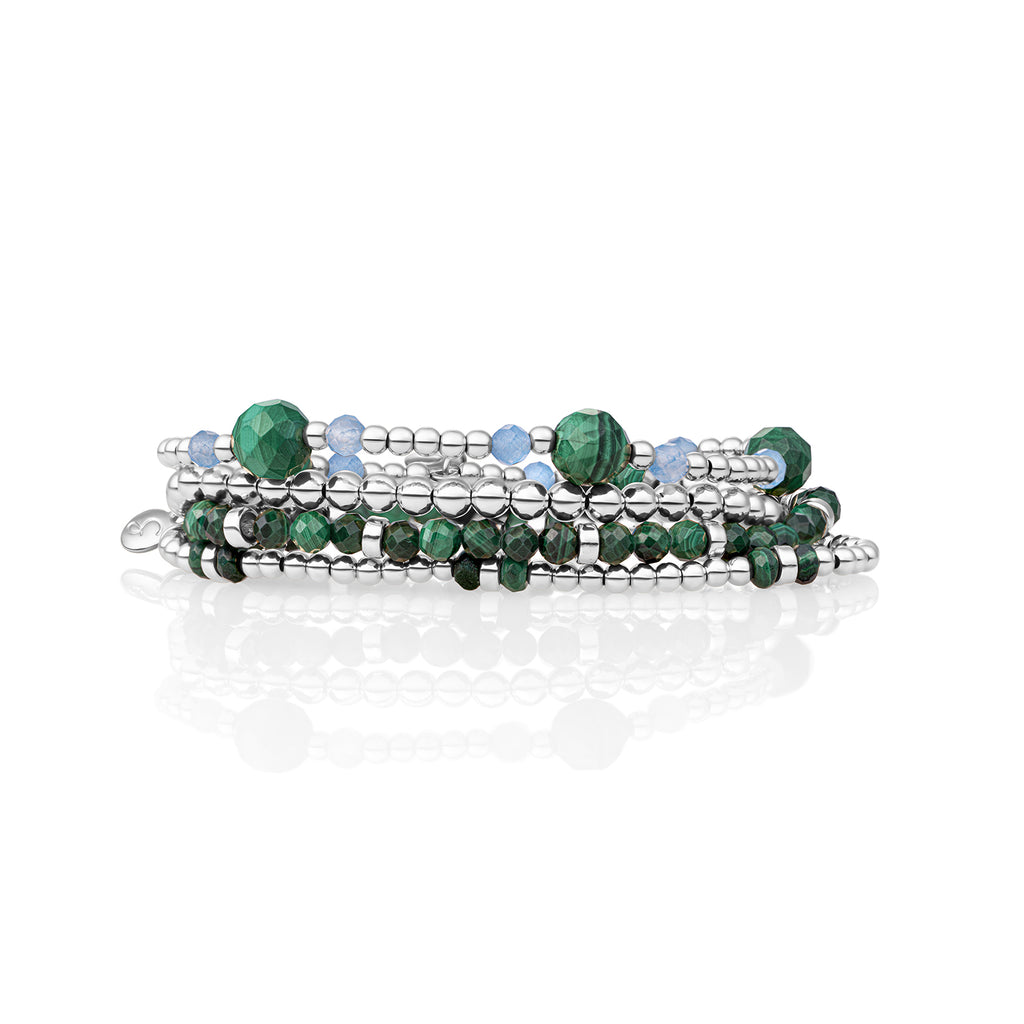 Malachite Multi Roundel Armbanden Set Zilver - Sets