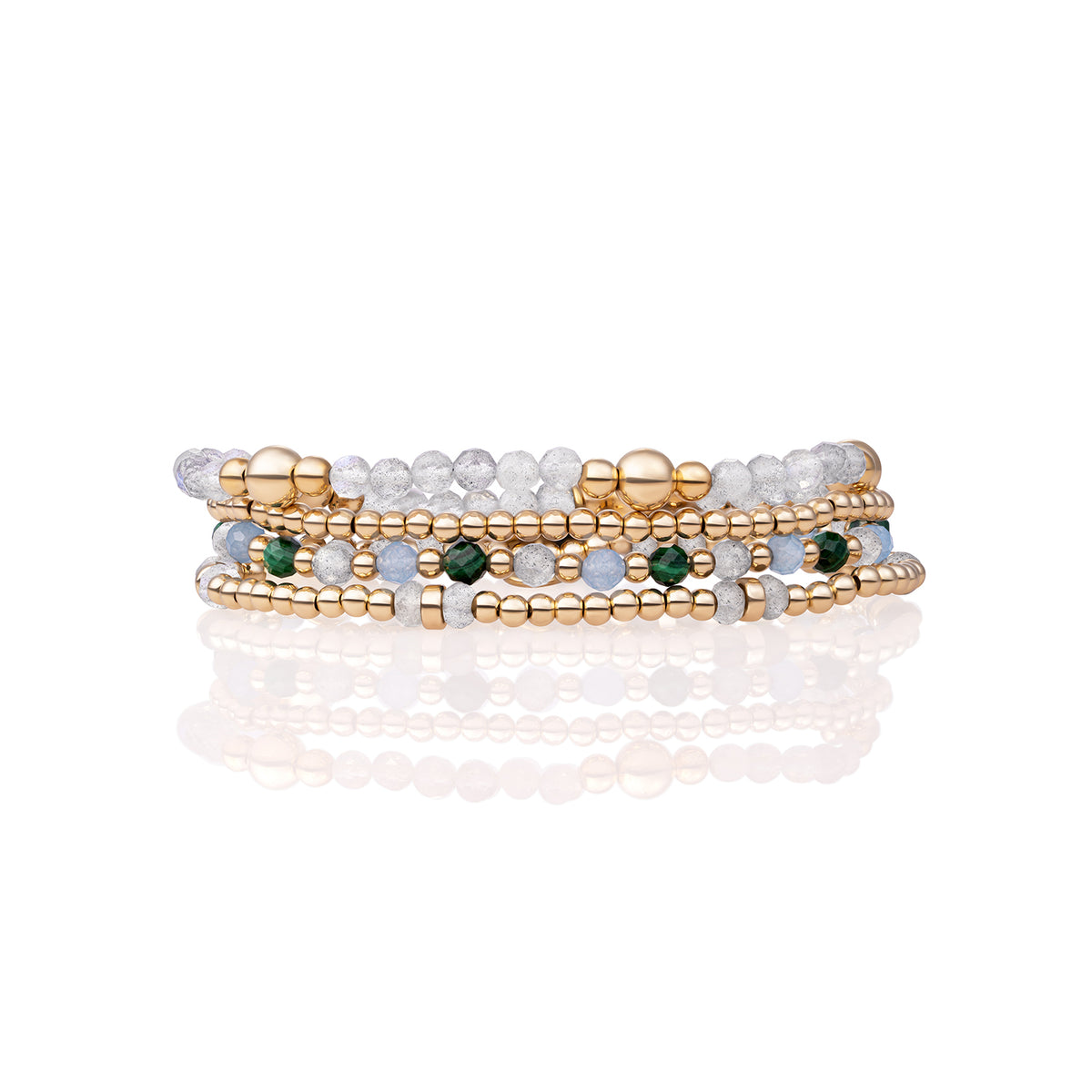 Labradorite Bold Mix Roundel Armbanden Set Goud - Sets