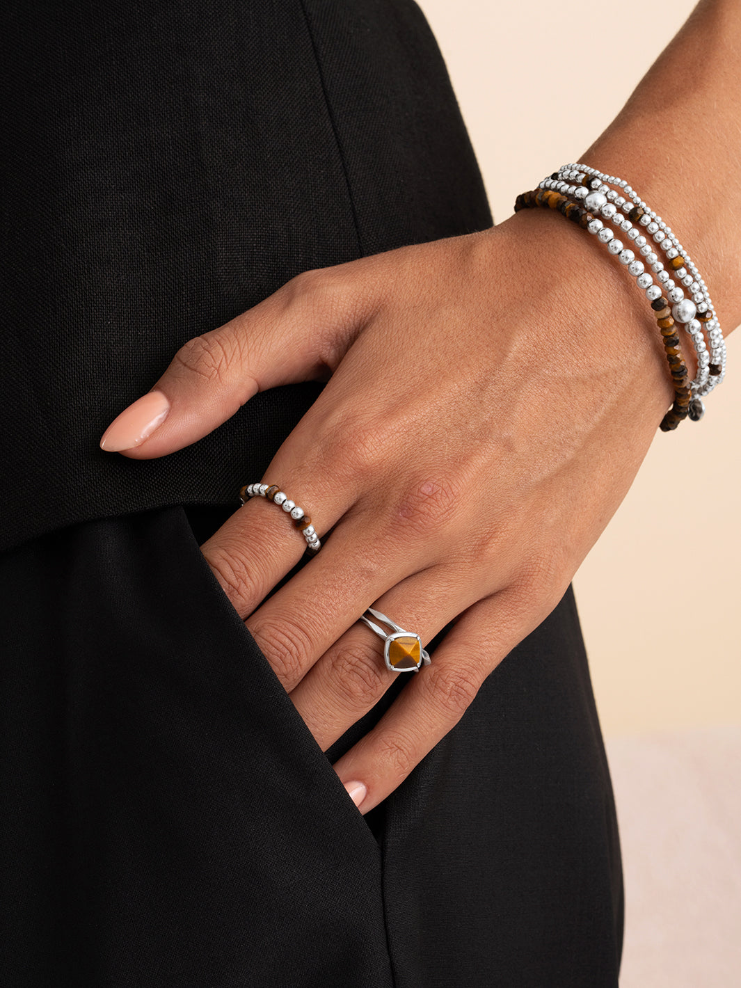 Tiger Eye Edge Ringen Stack Zilver