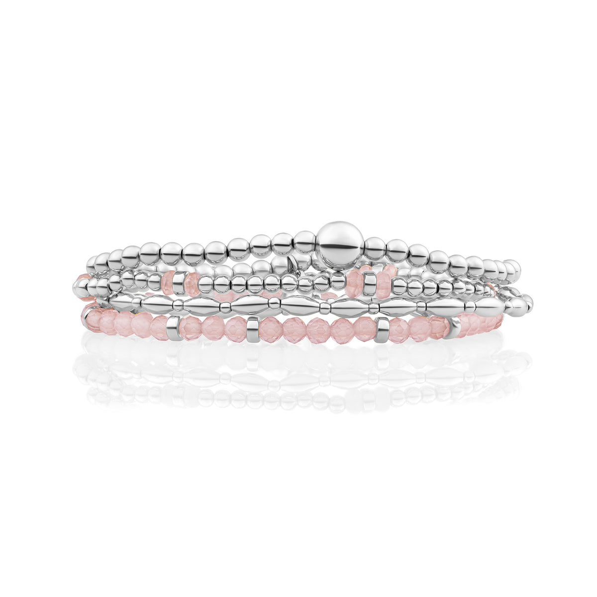 Pink Opalite Core Rice Mix Armbanden Set Zilver - Sets