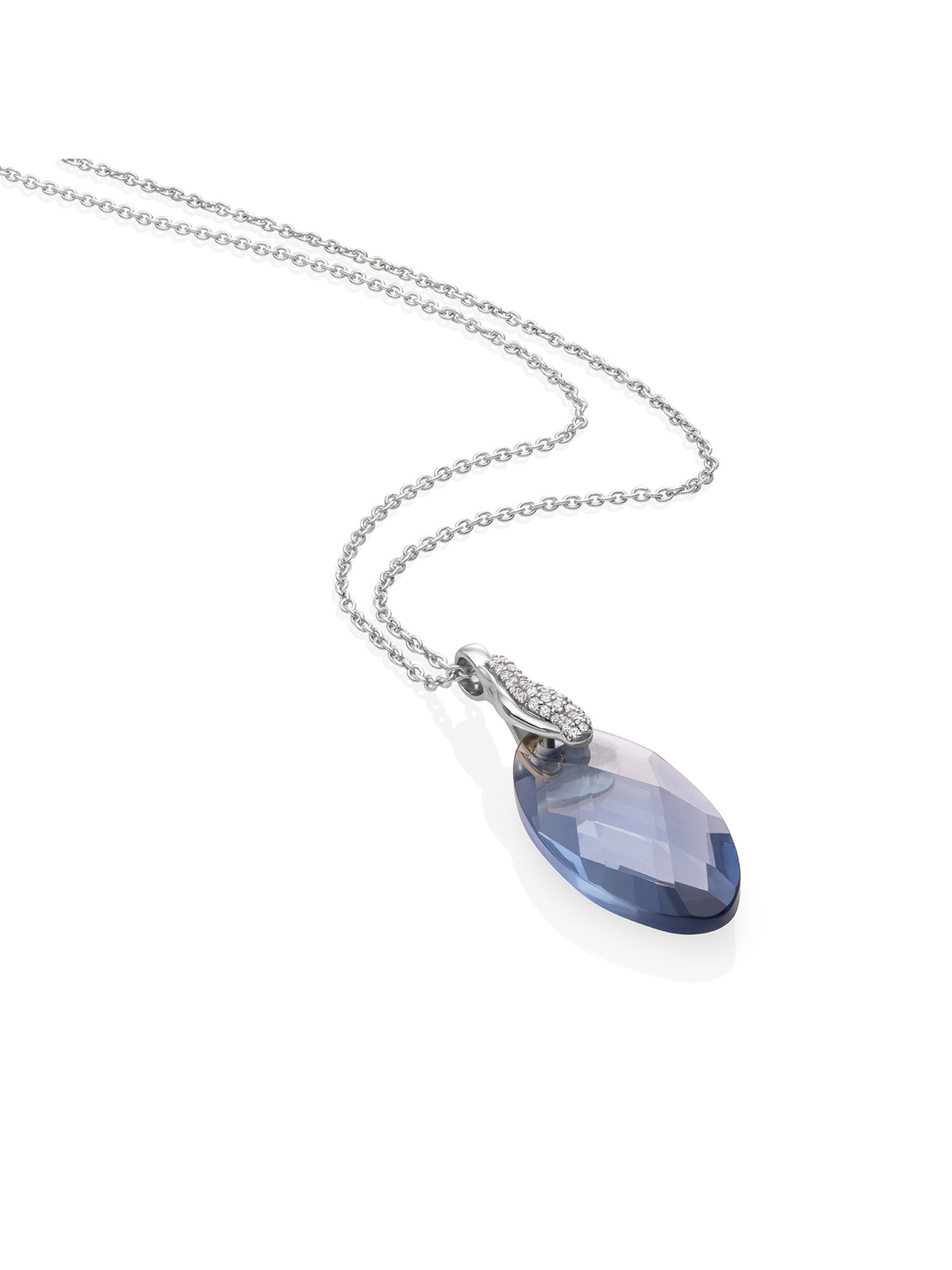 Ice Blue Quartz Leaf Pave Twirl CZ Anchor Ketting Set Zilver - Sets