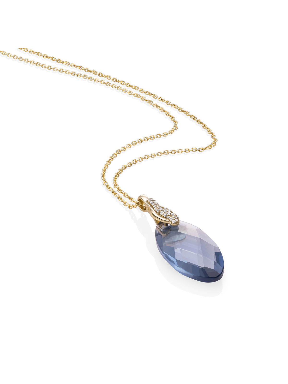 Ice Blue Quartz Leaf Pave Twirl CZ Anchor Ketting Set Goud - Sets