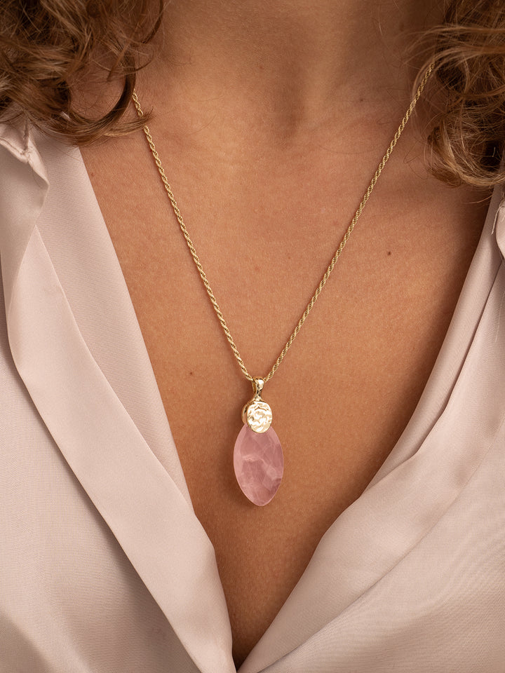 Leaf Rose Quartz ketting edelsteen facet