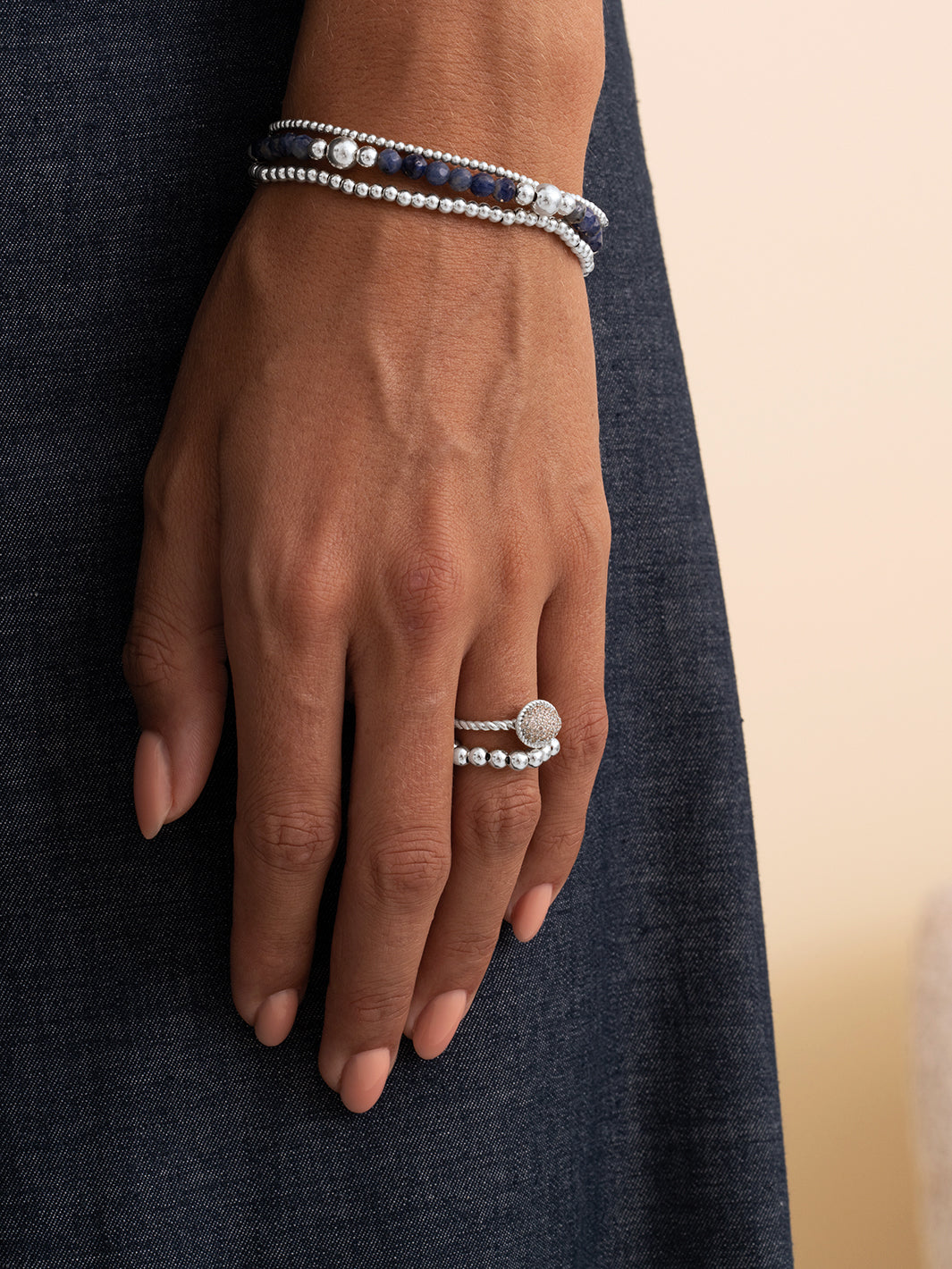 Sodalite Bold Mix Saturn Armbanden Stack Zilver