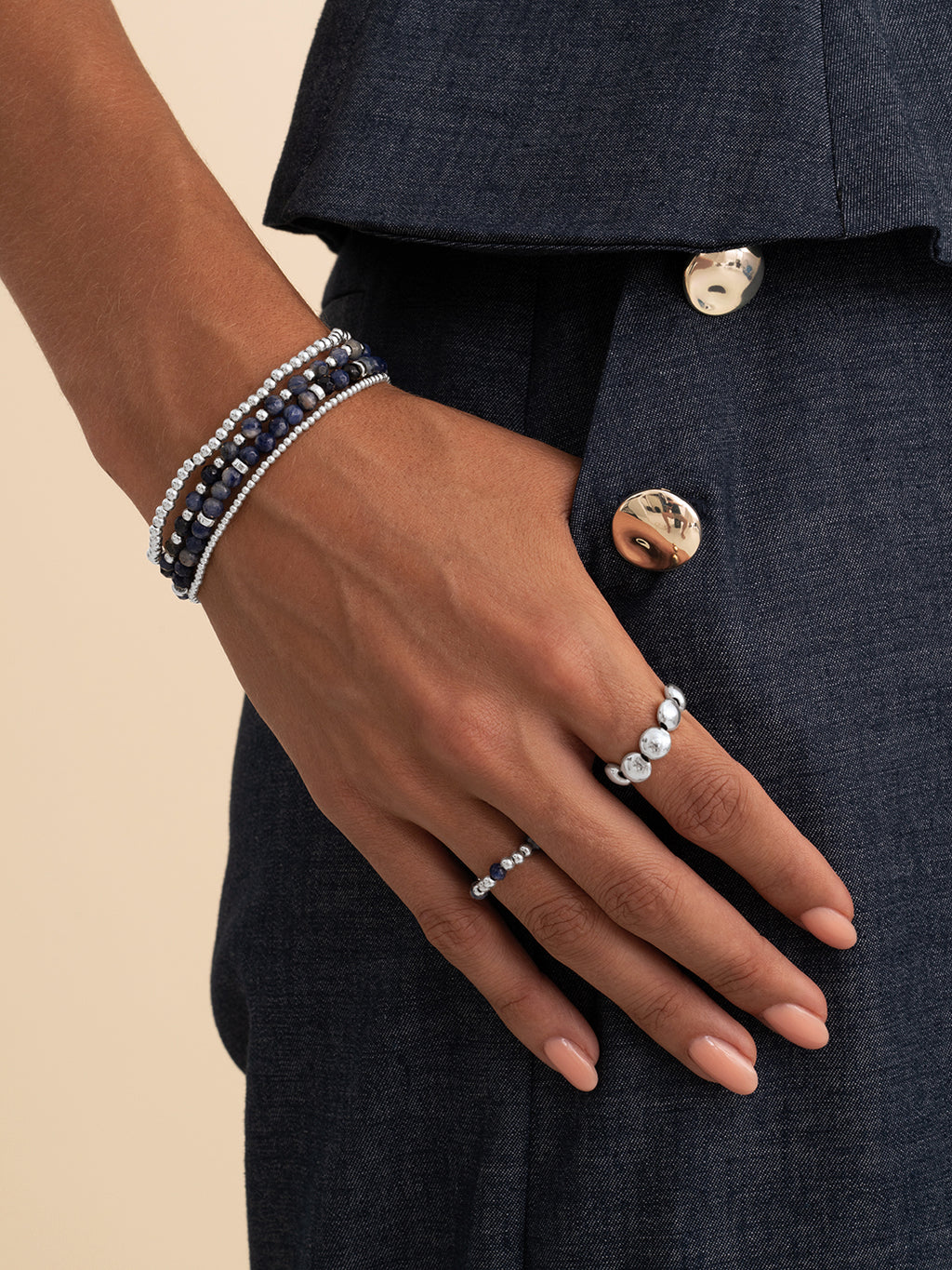 Sodalite Roundel Interstellar Armbanden Stack Zilver