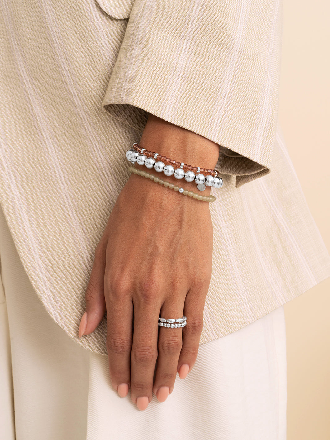 Lime Jade Aubergine Quartz Roundel Saturn Armbanden Stack Zilver