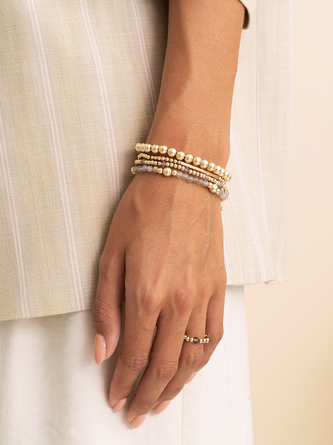 Labradorite Tube Bold Mix Armbanden Stack Goud Kleurig