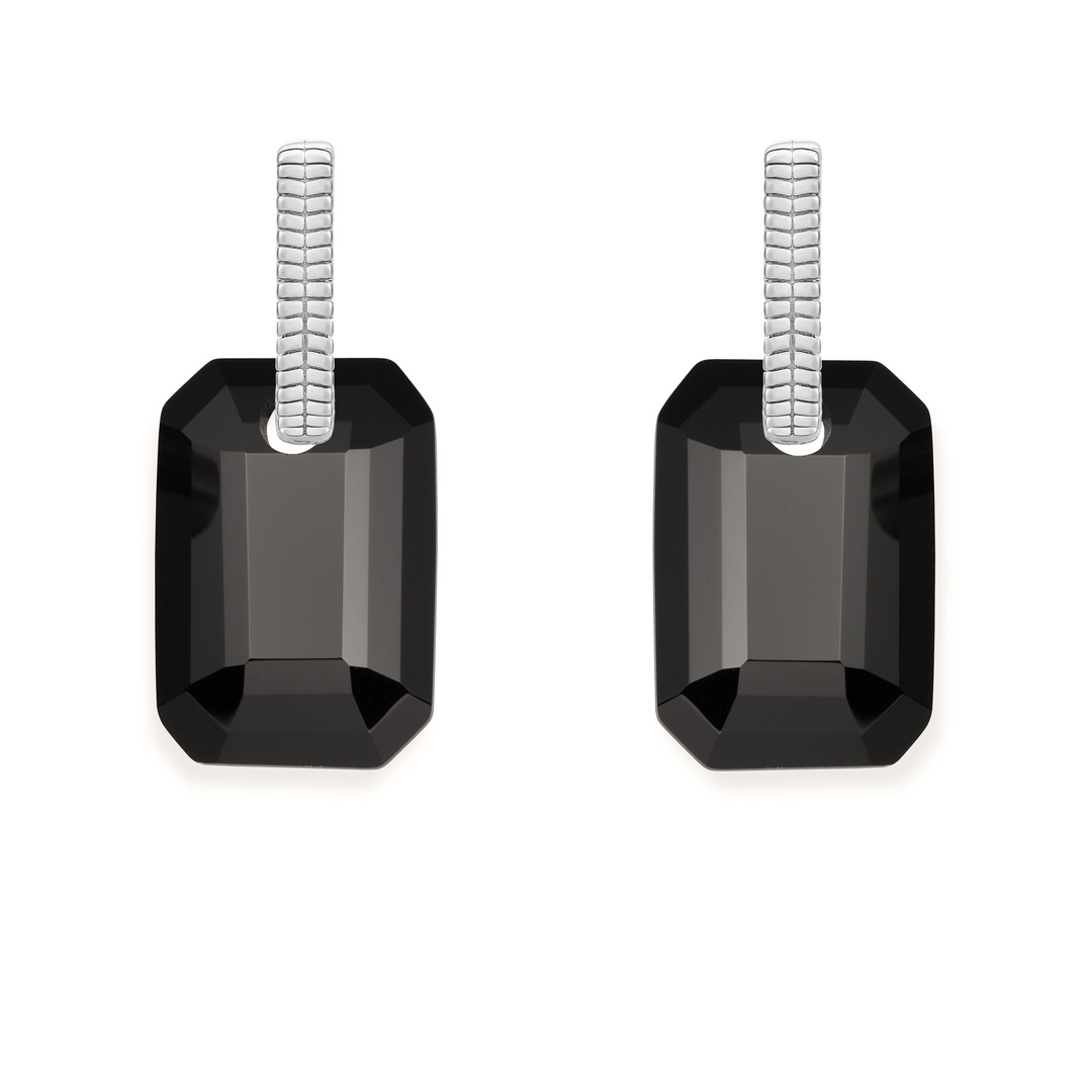 Onyx Baguette Square earrings set | Silver
