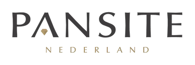 Pansite midisland logo in donker grijs en beige gepixeld lettertype.
