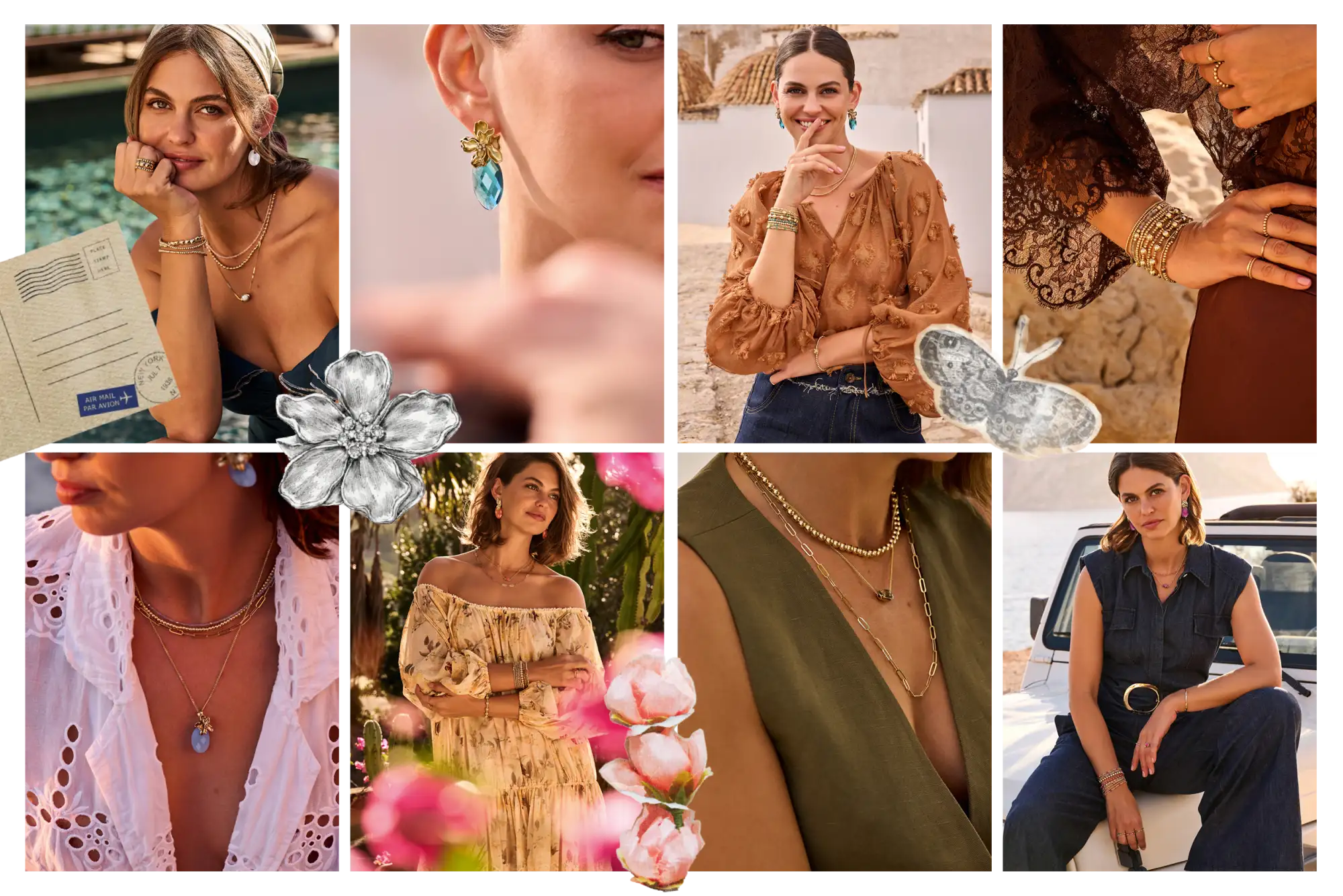 Zilveren bloemvormige broche met gedetailleerde bloemblaadjes en een centraal edelsteenaccent.