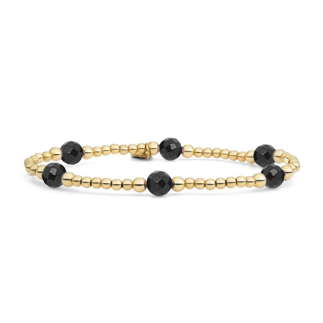 Goudkleurige armband voor dames met zwarte onyx edelstenen #kleur_goud