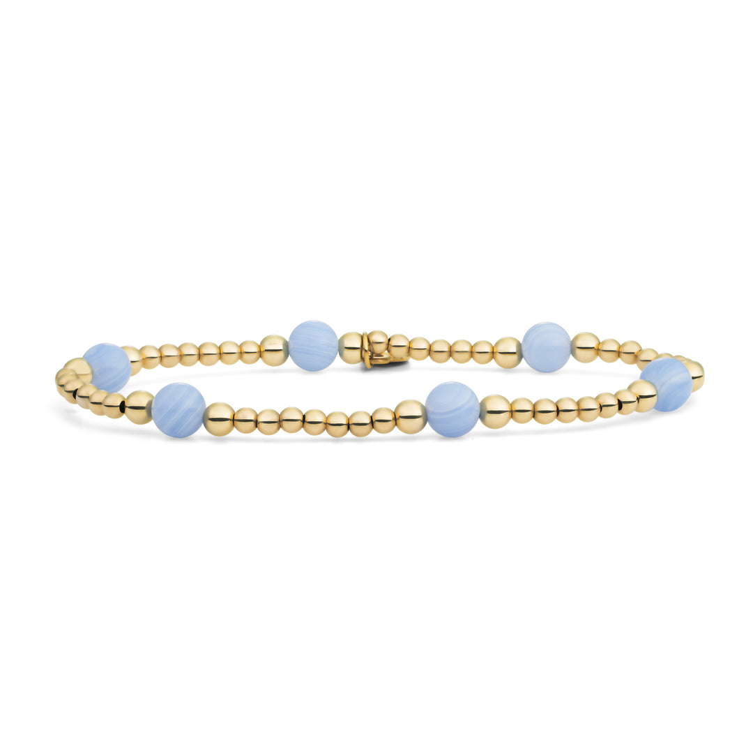 Goudkleurige kralenarmband voor vrouwen met blue lace agate edelstenen #kleur_goud
