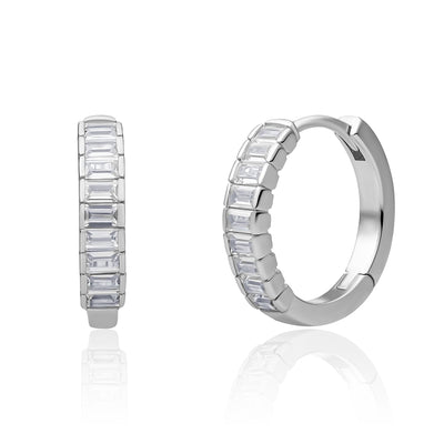 Zilveren Sparkling Jewels creolen met baguette CZ steentjes