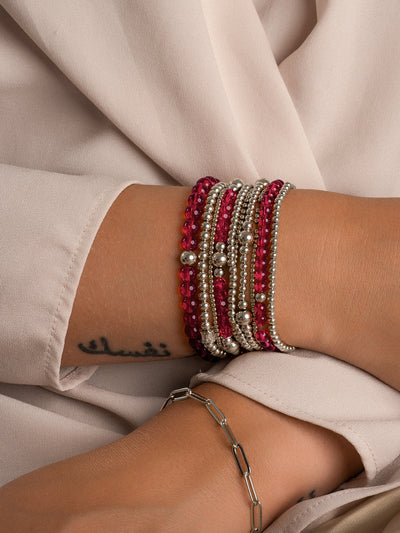 Kralen armband met edelstenen Fuchsia Quartz #kleur_zilver