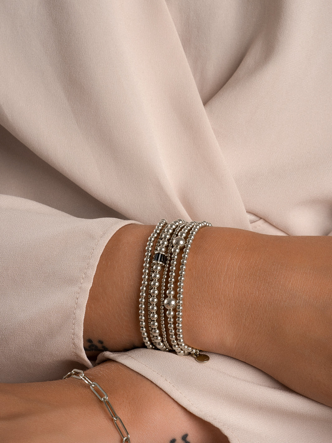 Saturn silver beads bracelet - 2mm