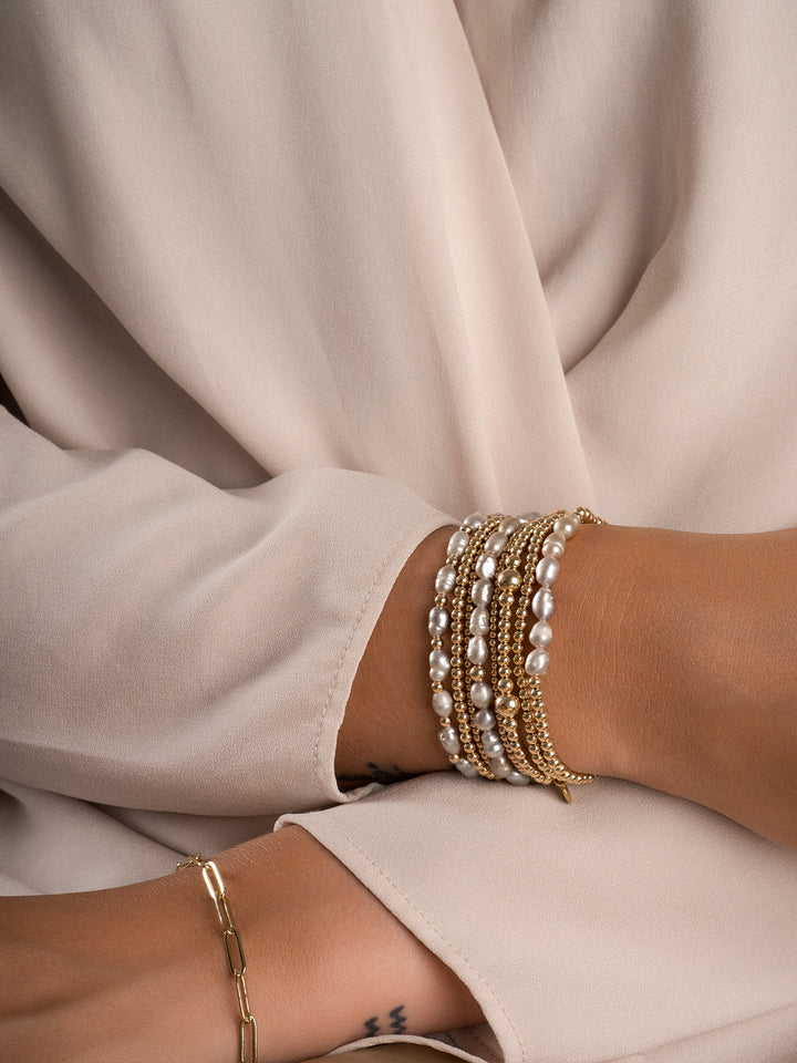 Armband met goudkleurige kralen en echte parel edelsteen can Sparkling #kleur_goud
