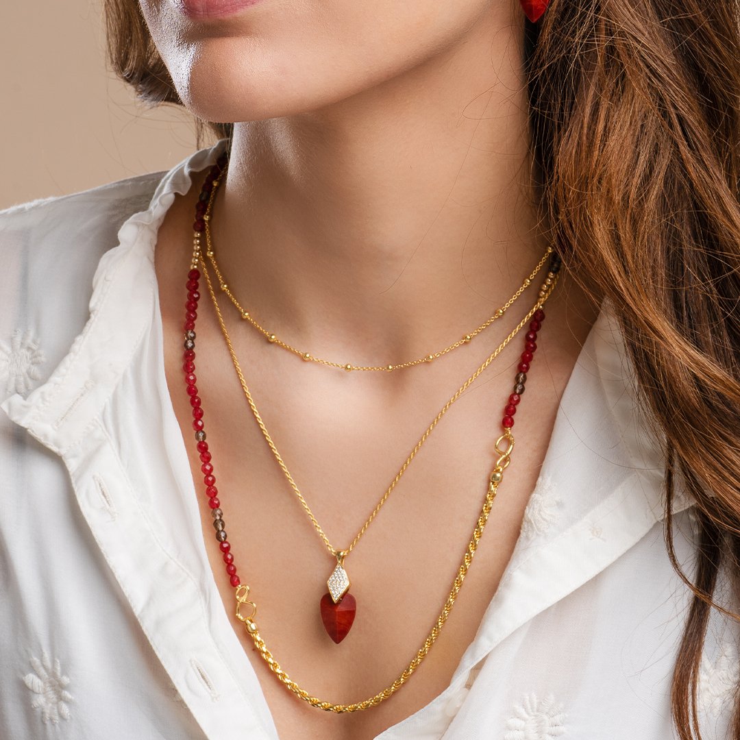 Coral Red Jade Edge Mini Necklace Gemstones