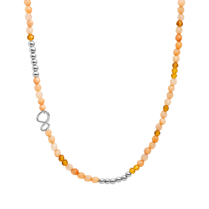 Link necklace Peach Rhodonite & Citrine Quartz Silver