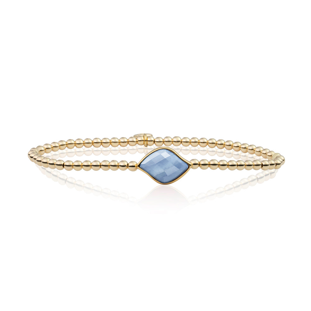 Gouden Sparkling Jewels sieraad kralen armband met gouden bedel en blue lace agaat edelsteen #kleur_goud