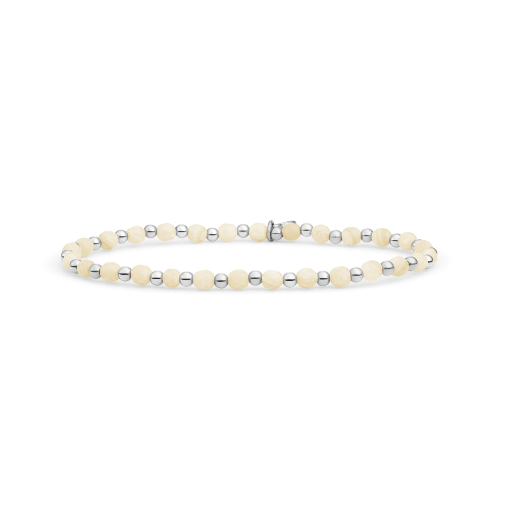 Edelstenen kralen armband met zilveren en beige agaat kralen sparkling jewels #kleur_zilver