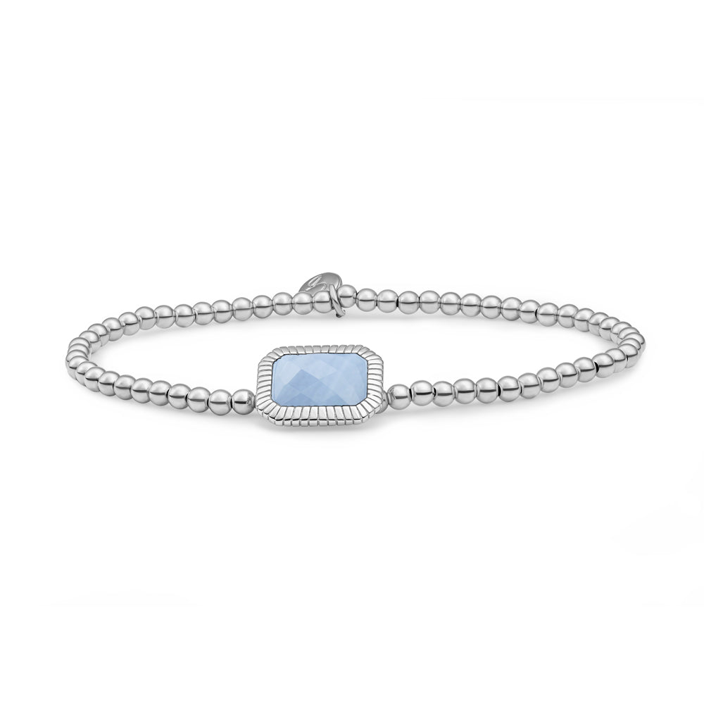 Zilveren kralen armband met een baguette bedel met blue lace agaat edelsteen Sparkling Jewels #kleur_zilver