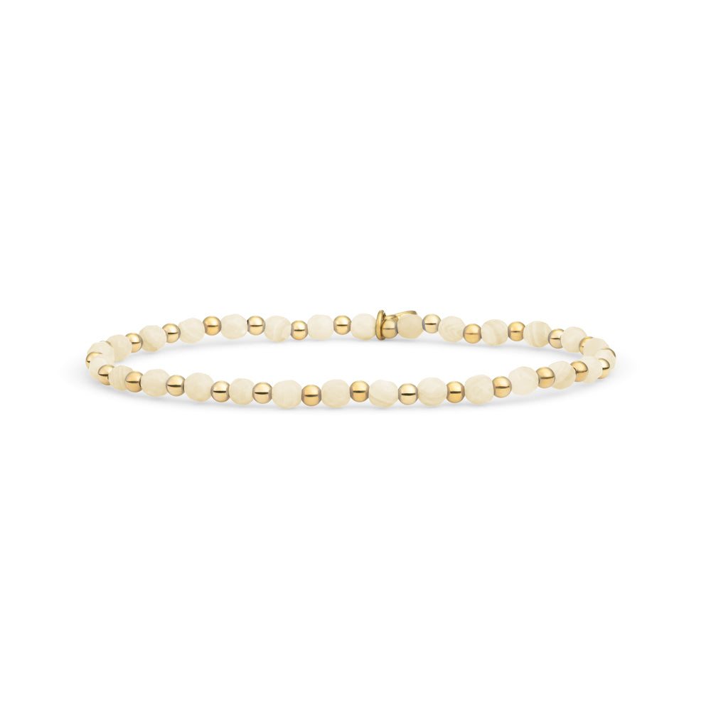 Kralen armband van sparkling jewels met echte edelstenen agaat in de kleur beige #kleur_goud