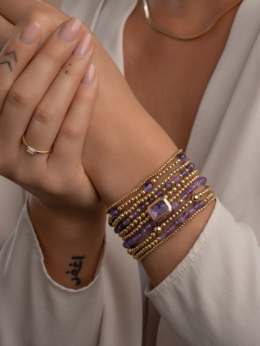 Edelsteen armband met paarse Amethyst edelsteen #kleur_goud