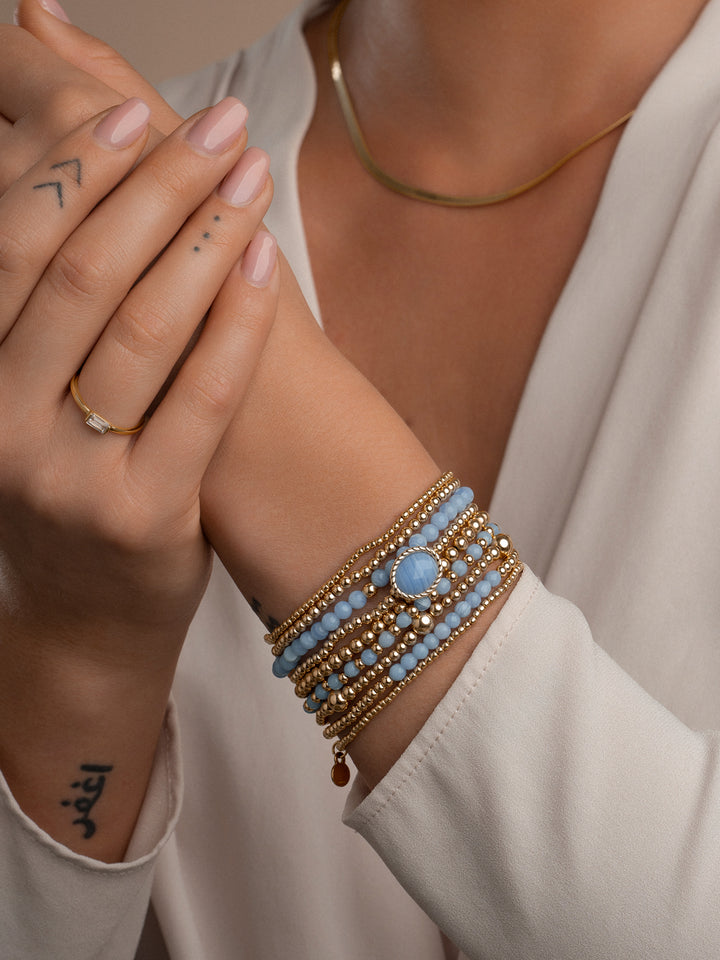 Kralen armband met Blue lace agate edelsteen #kleur_goud