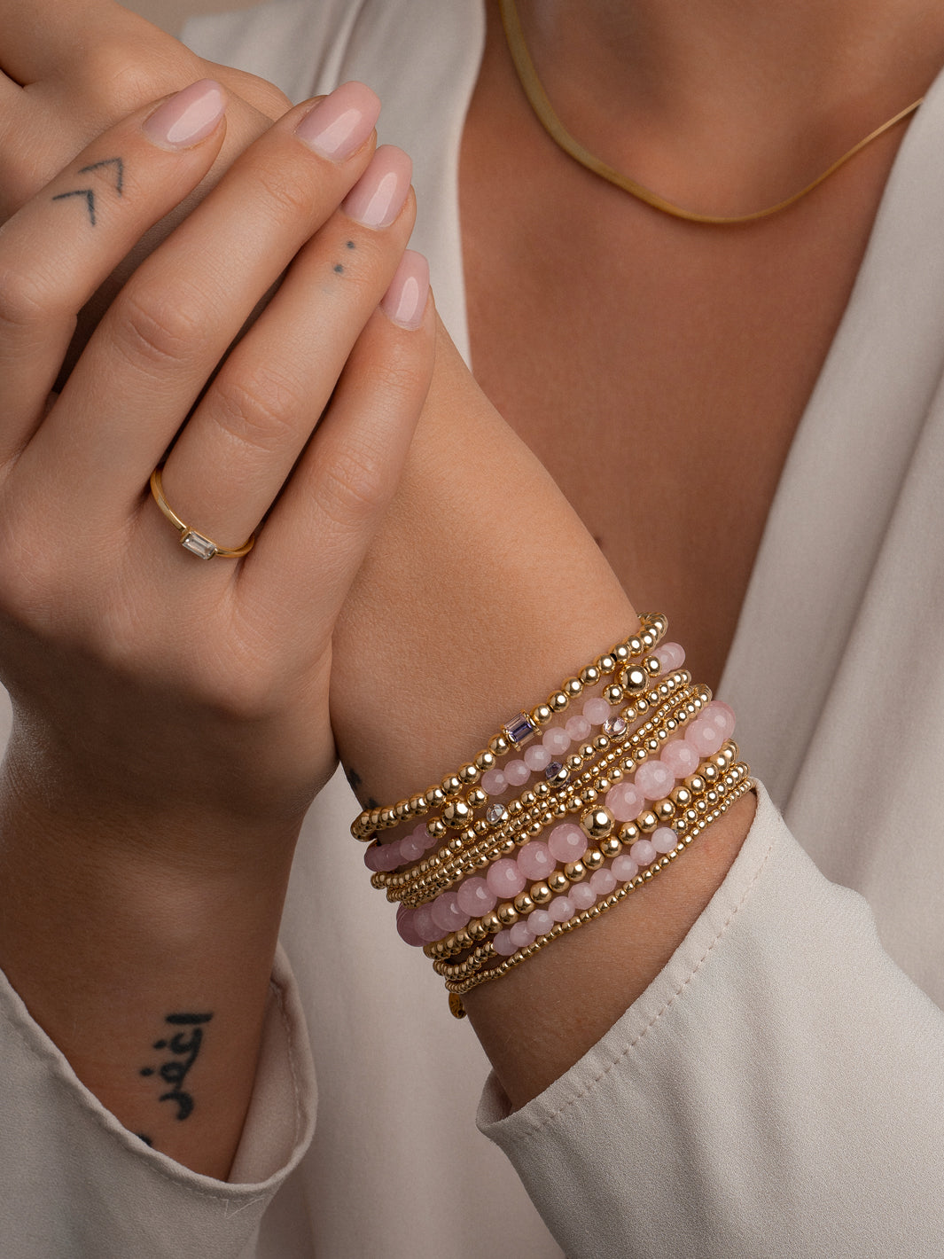 Goudkleurige armband voor dames van Sparkling Jewels met echte edelsteen in Rose Quartz #kleur_goud