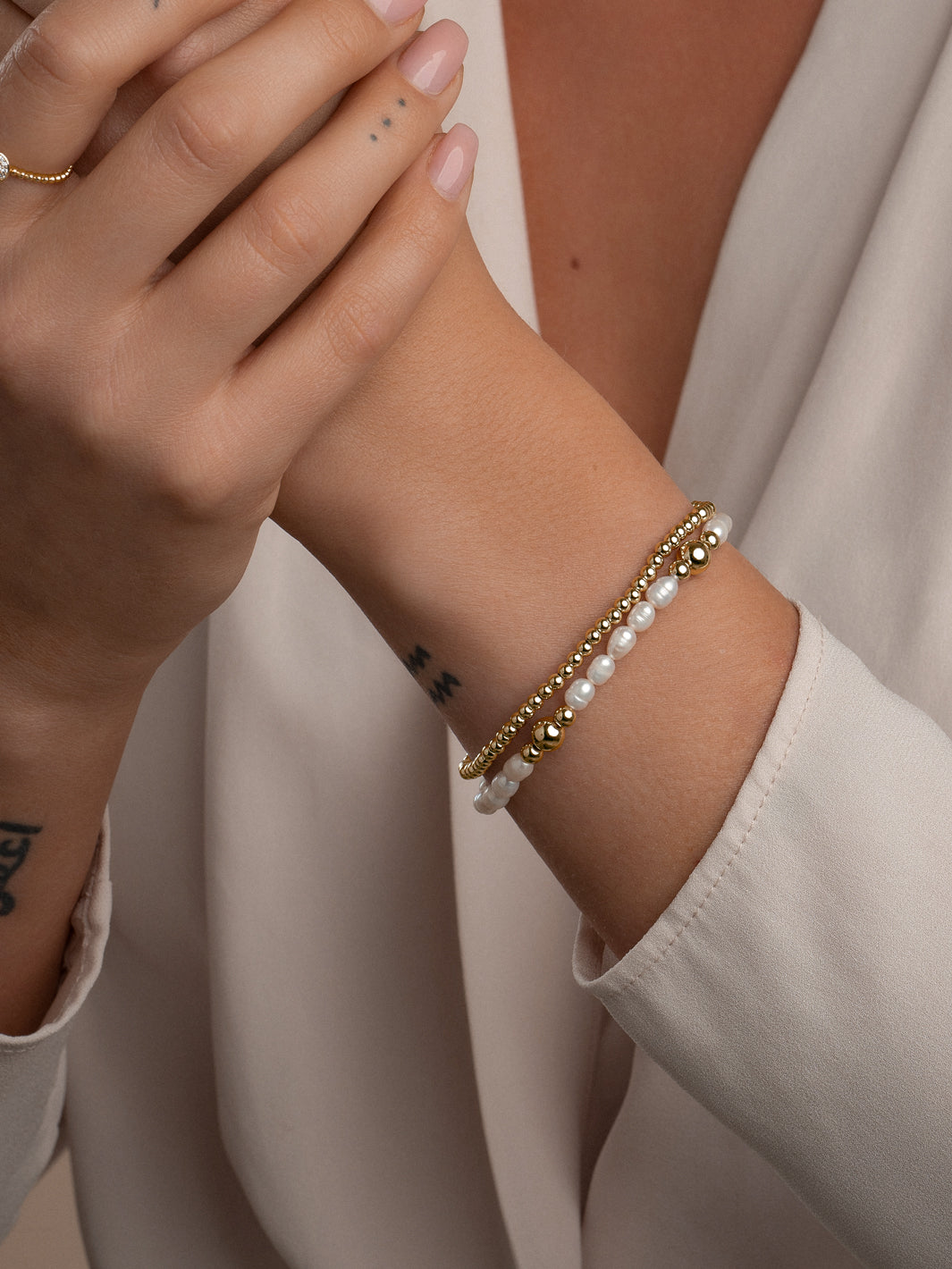 Gouden kralen armband met echte parels van Sparkling Jewels #kleur_goud