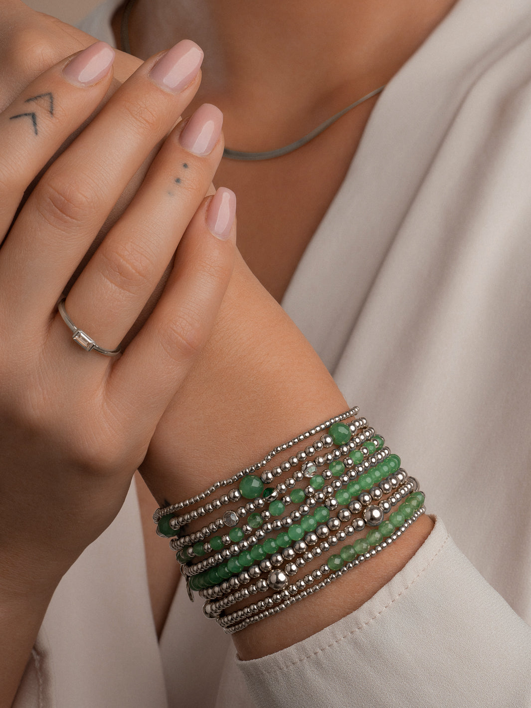 zilverkleurige armbanden met edelsteen in groene aventurijn voor dames van Sparkling#kleur_zilver