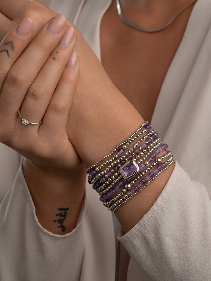 Echte Amethyst Baguette kralen armband van Sparkling - Zilveren basis met een tijdloos en elegant design. #kleur_zilver