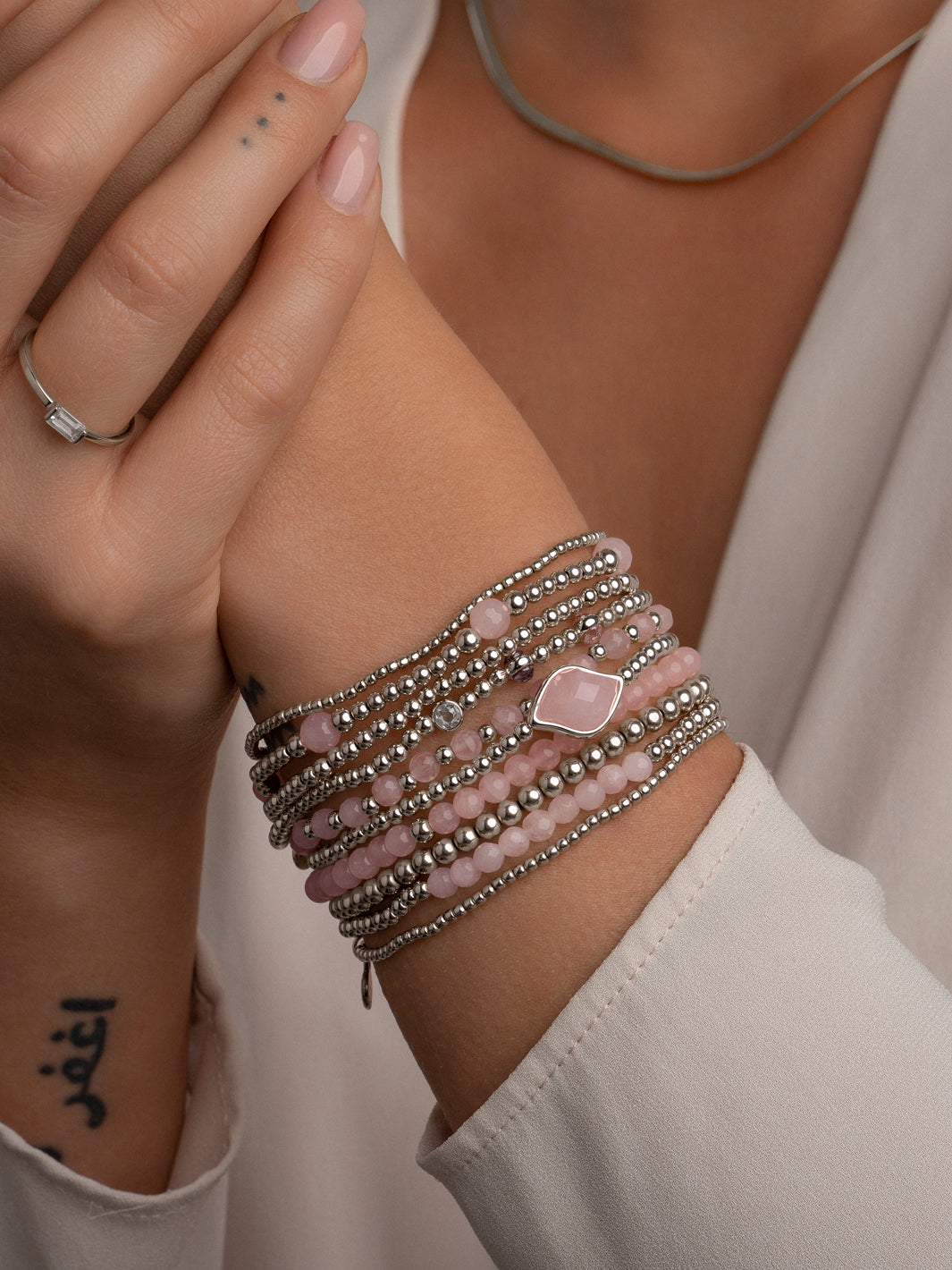 Kralenarmband met CZ stenen en zilveren kralen #kleur_zilver
