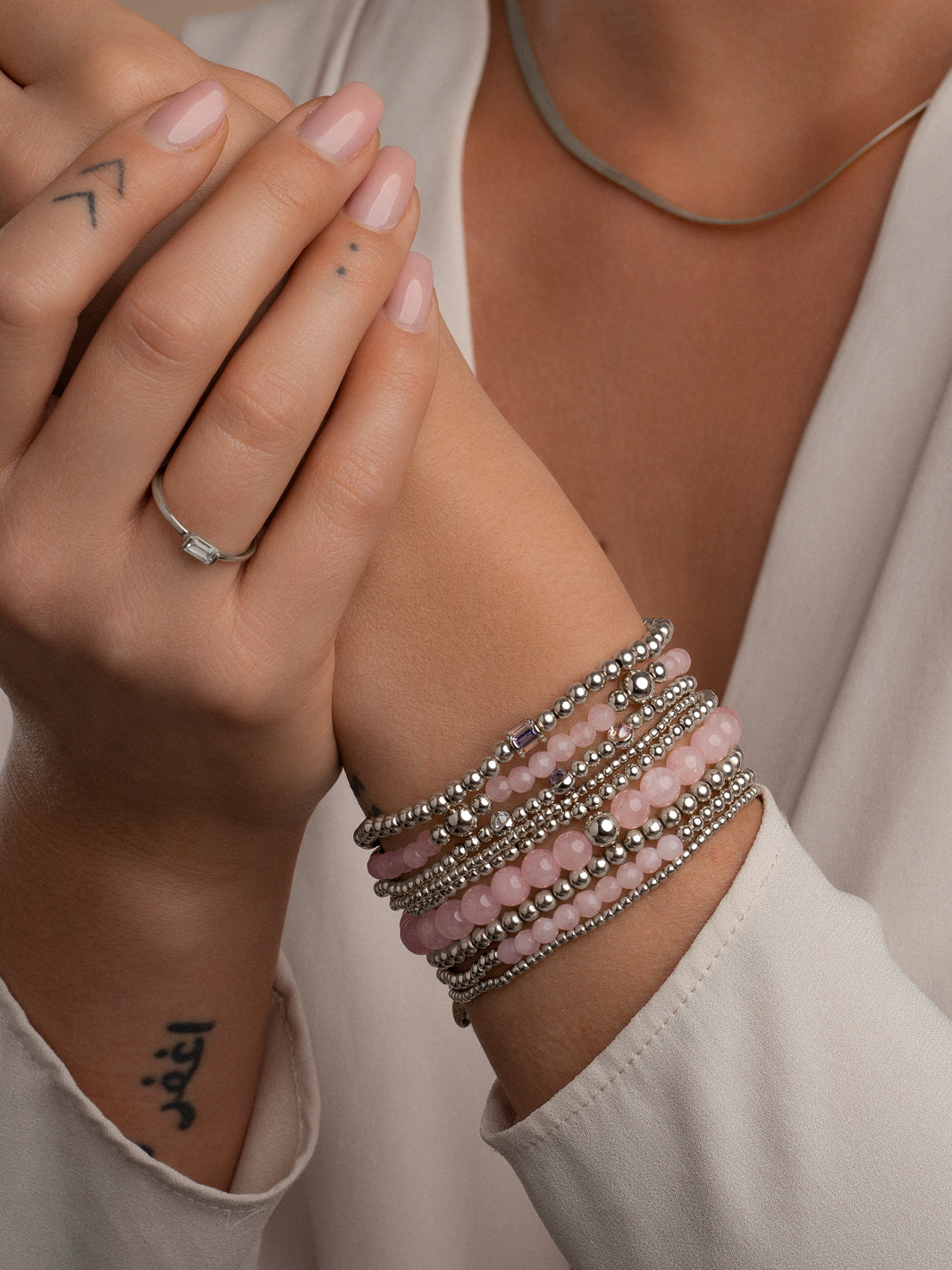 Sparkling armband met zirkonia steentjes en zilveren kralen die niet verkleuren 