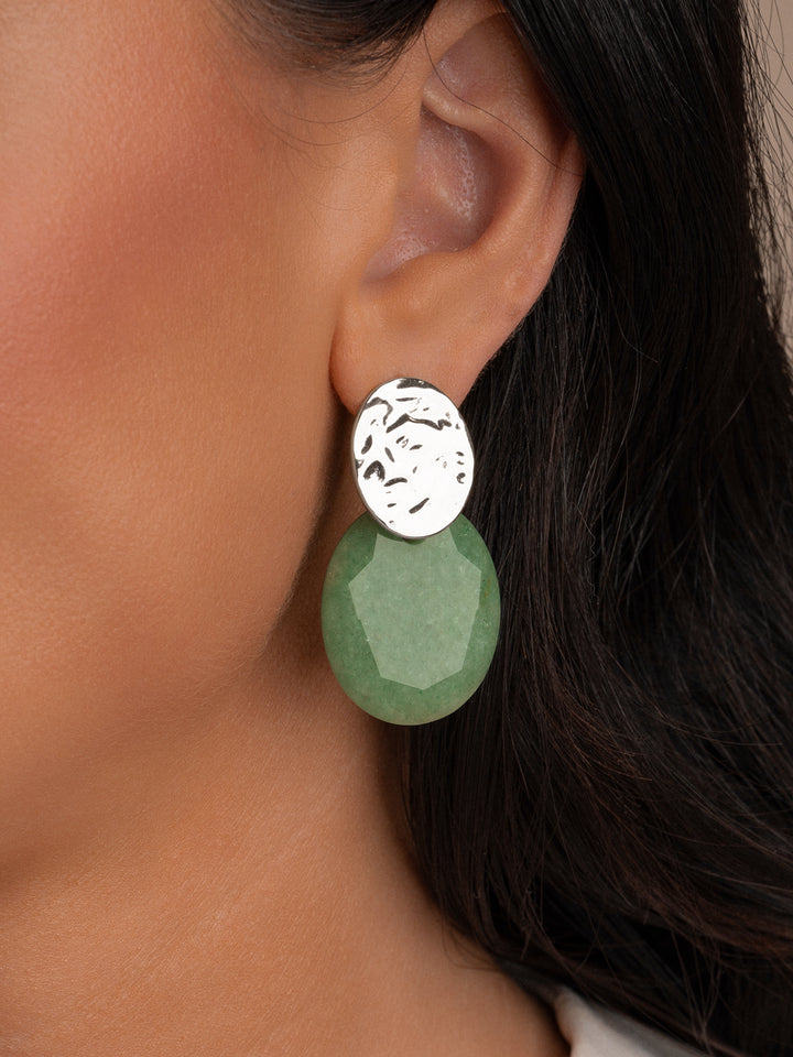 Dames oorbellen set van Sparkling Jewels bestaande uit oorstekers en edelstenen in groene aventurijn 