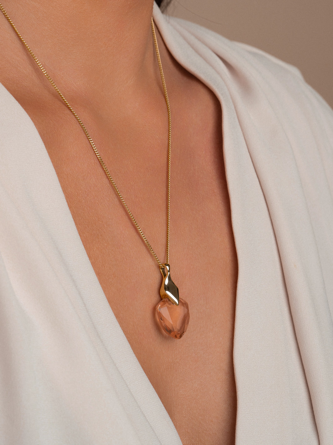 Ketting set voor dames met collier en champagnekleurige edelsteen