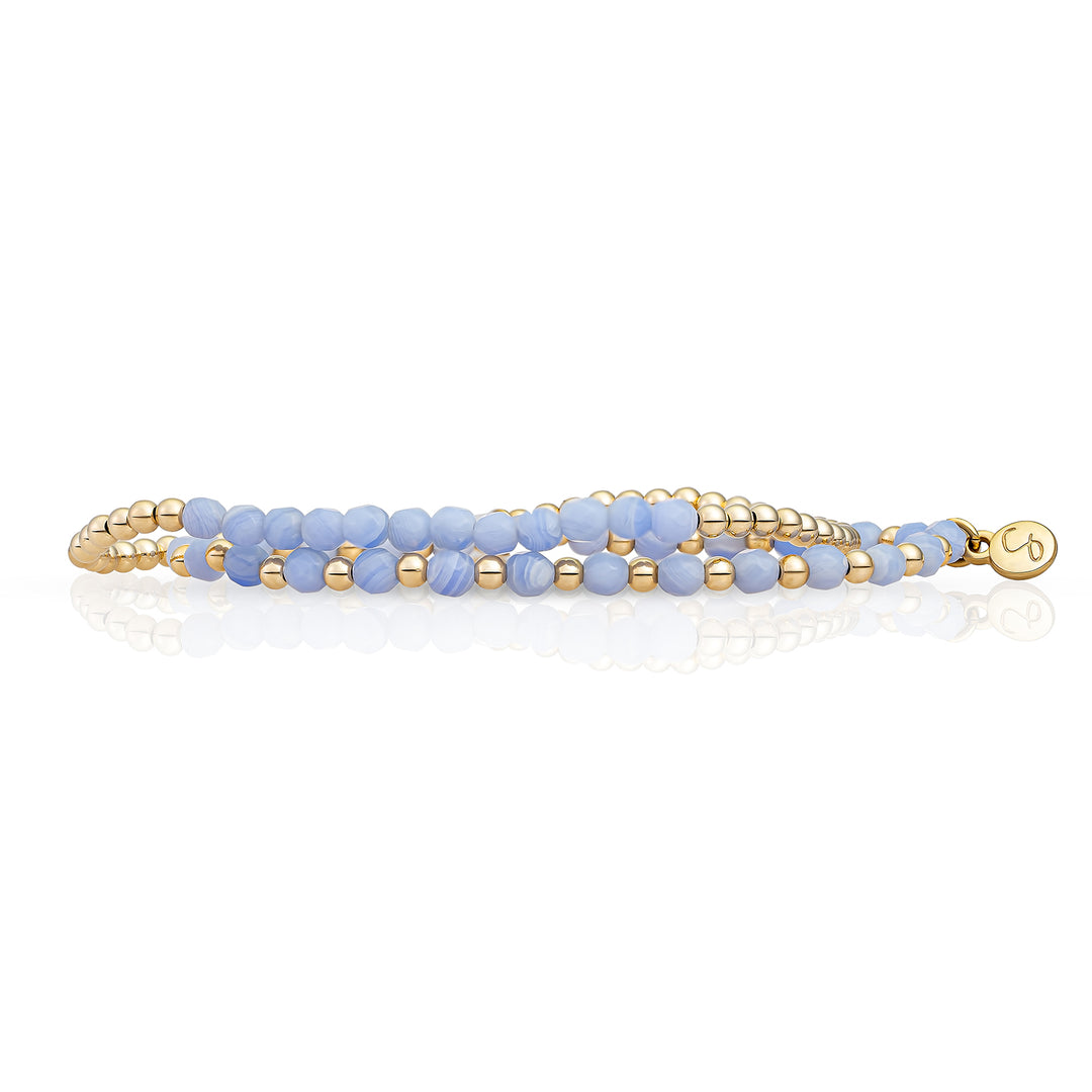 Sparkling jewels kralen armbanden set met gouden kralen en blue lace agaat kralen