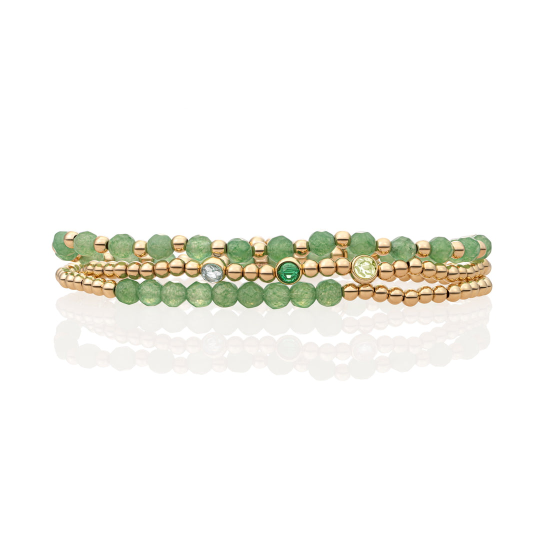 goudkleurige kralenarmbanden set met groene aventurijn edelsteen van Sparkling 