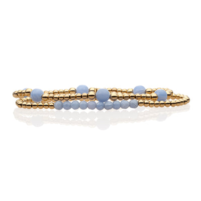 goudkleurige armbanden voor dames met blue lace agate edelsteen