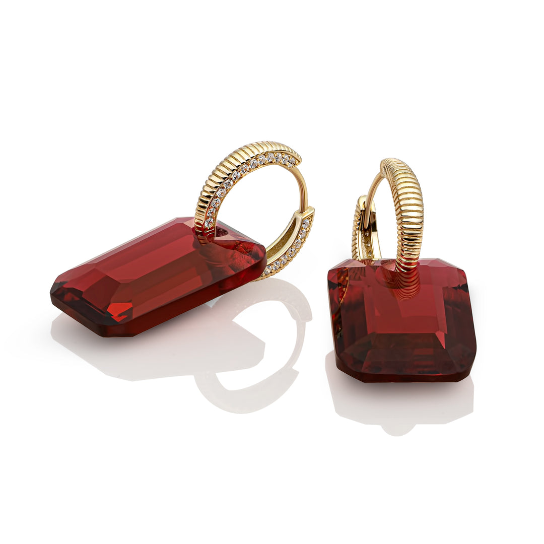 Ruby Quartz Baguette Starburst earrings set