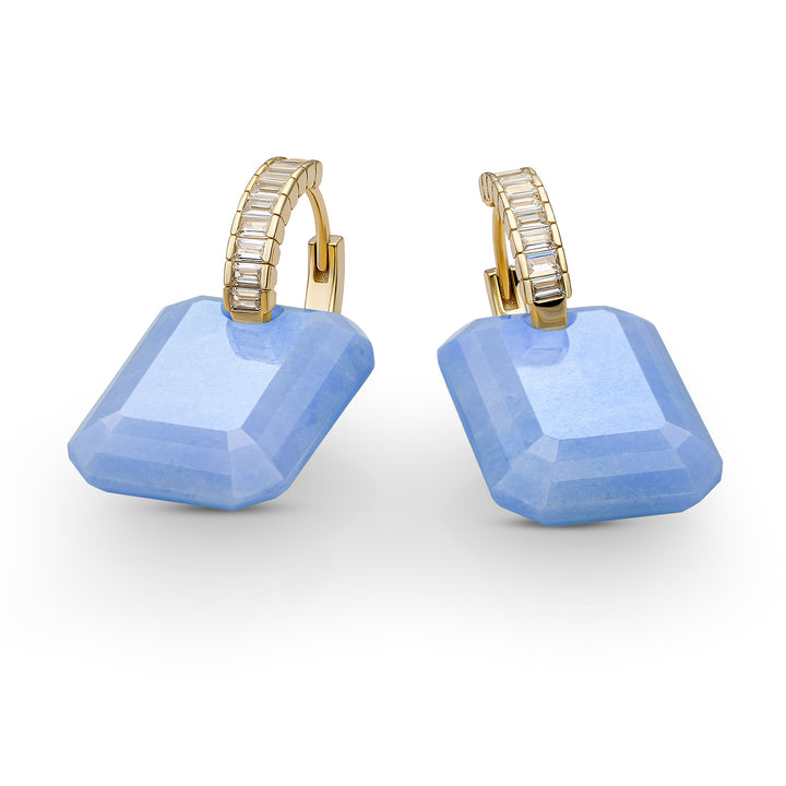 Gouden creolen oorbellen met edelsteen hangers van Sparkling Jewels blauwe blue lace agaat edelstenen